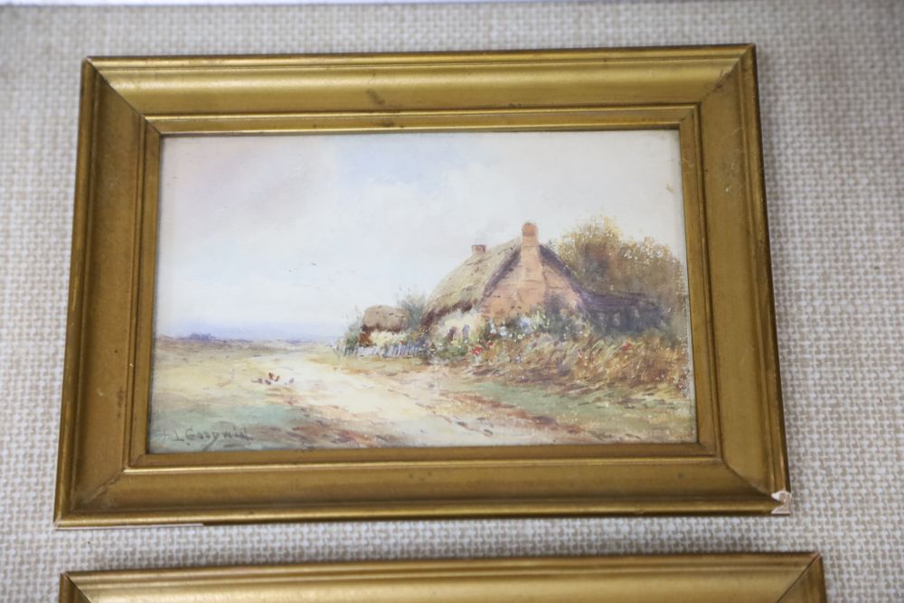 L. Goodwin, pair of watercolours, Landscapes with thatched cottages, one signed, 12 x 18cm